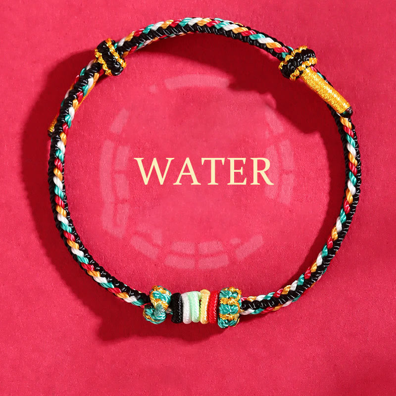 Pulsera trenzada de la suerte con nudo de arrecife y piedras de Buda de los cinco elementos, cuerda colorida