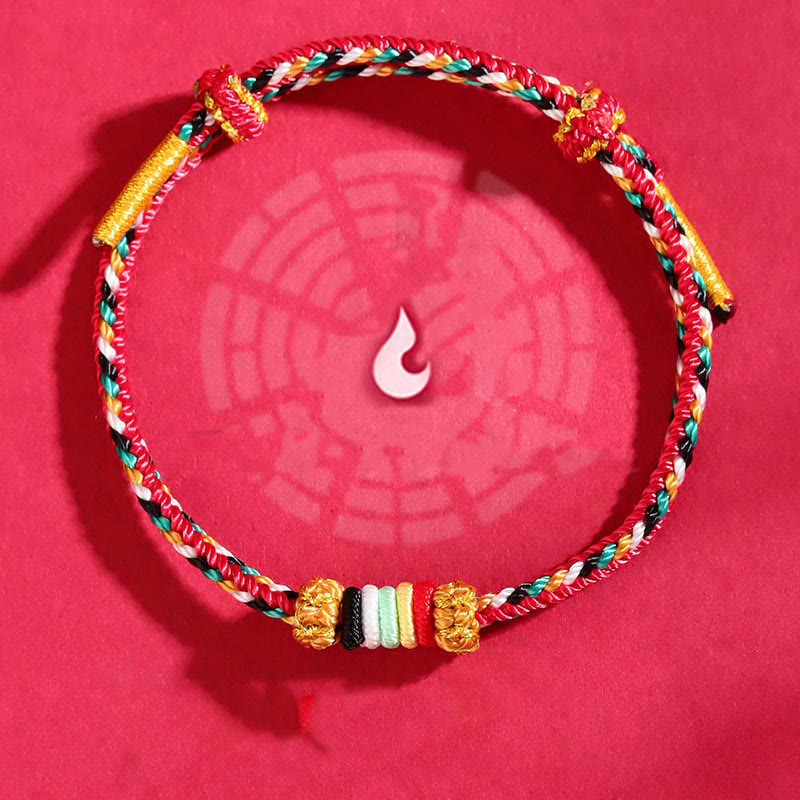 Pulsera trenzada de la suerte con nudo de arrecife y piedras de Buda de los cinco elementos, cuerda colorida