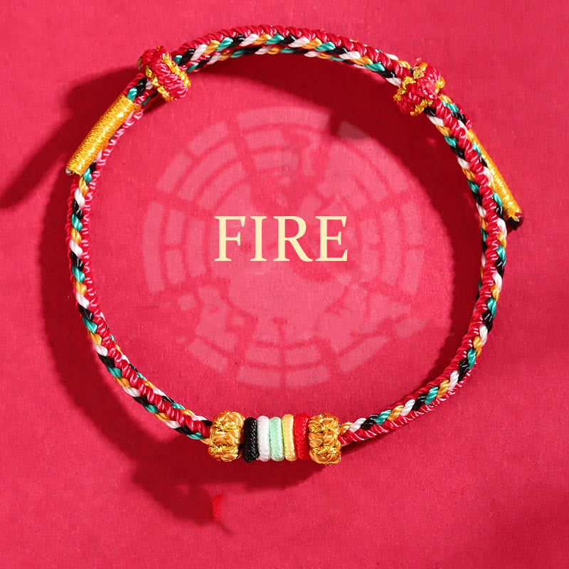 Pulsera trenzada de la suerte con nudo de arrecife y piedras de Buda de los cinco elementos, cuerda colorida
