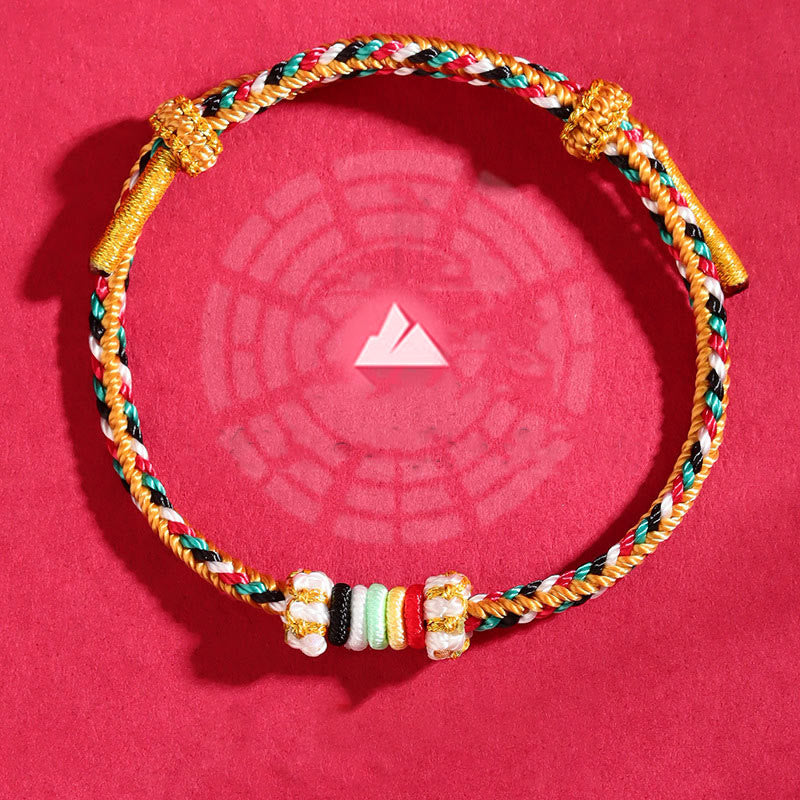 Pulsera trenzada de la suerte con nudo de arrecife y piedras de Buda de los cinco elementos, cuerda colorida