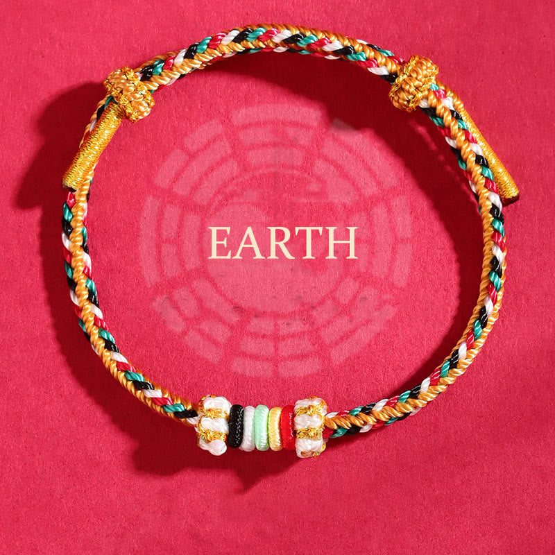 Pulsera trenzada de la suerte con nudo de arrecife y piedras de Buda de los cinco elementos, cuerda colorida