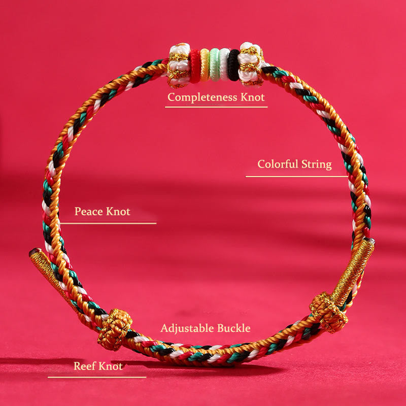 Pulsera trenzada de la suerte con nudo de arrecife y piedras de Buda de los cinco elementos, cuerda colorida