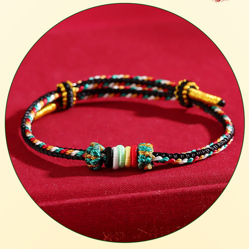 Pulsera trenzada de la suerte con nudo de arrecife y piedras de Buda de los cinco elementos, cuerda colorida