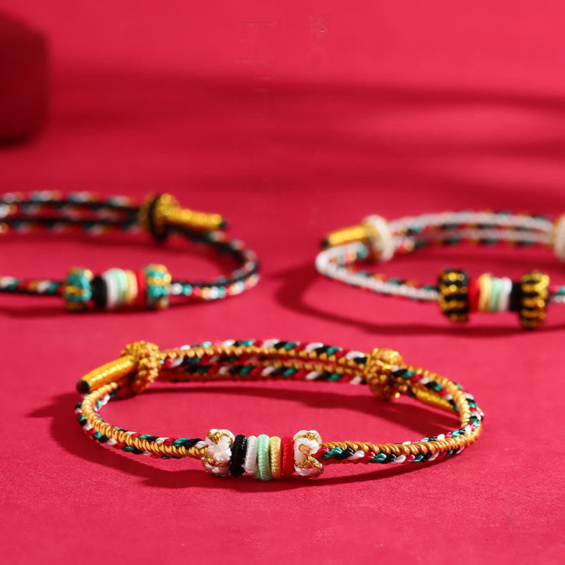 Pulsera trenzada de la suerte con nudo de arrecife y piedras de Buda de los cinco elementos, cuerda colorida