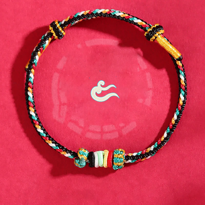 Pulsera trenzada de la suerte con nudo de arrecife y piedras de Buda de los cinco elementos, cuerda colorida