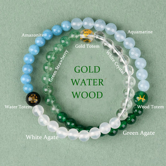 Pulsera de la sabiduría de cuarzo fresa y ágata de cristal con cinco elementos de Buda