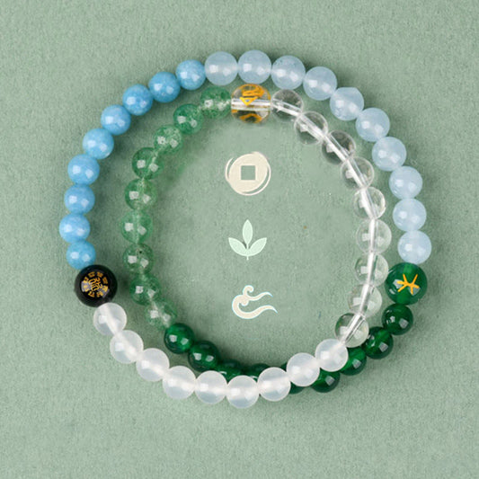 Pulsera de la sabiduría de cuarzo fresa y ágata de cristal con cinco elementos de Buda