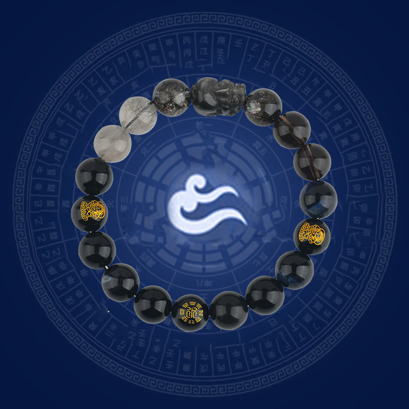 Pulsera de la riqueza Pixiu de ágata de cristal con cinco elementos y piedras de Buda