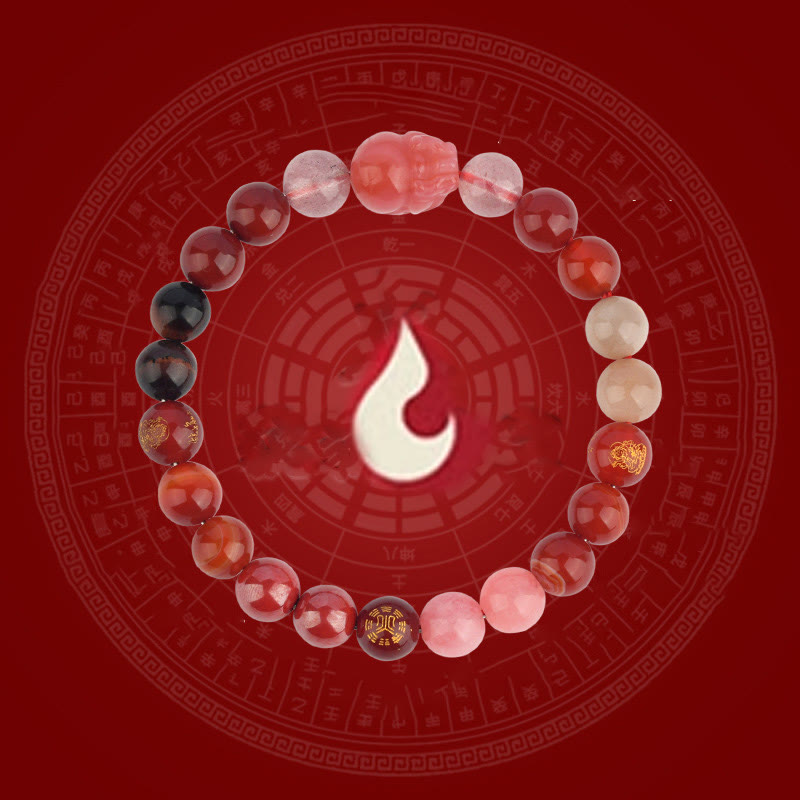 Pulsera de la riqueza Pixiu de ágata de cristal con cinco elementos y piedras de Buda