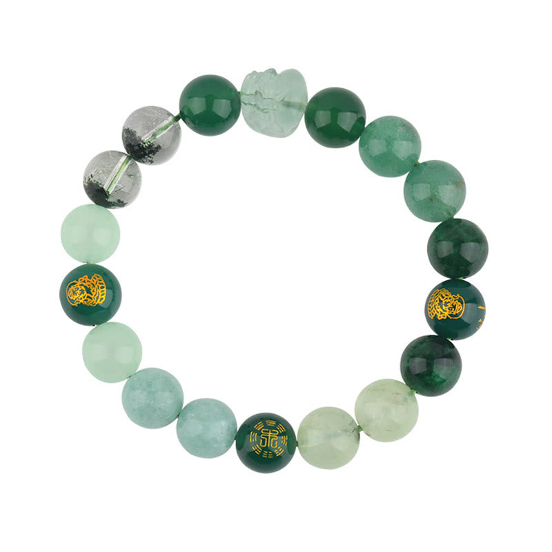 Pulsera de la riqueza Pixiu de ágata de cristal con cinco elementos y piedras de Buda