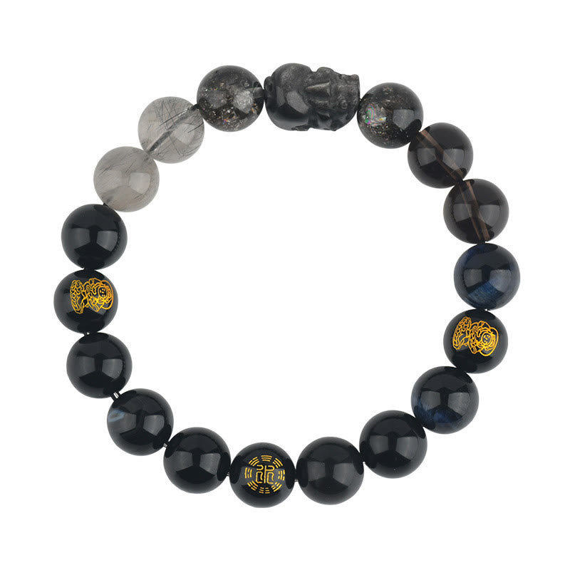 Pulsera de la riqueza Pixiu de ágata de cristal con cinco elementos y piedras de Buda