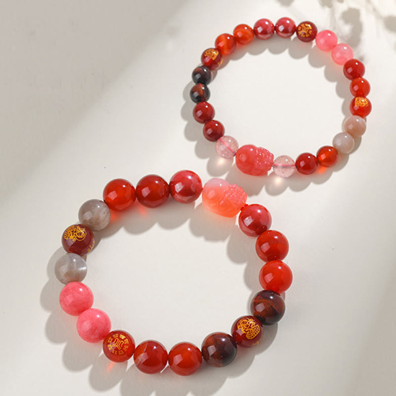 Pulsera de la riqueza Pixiu de ágata de cristal con cinco elementos y piedras de Buda