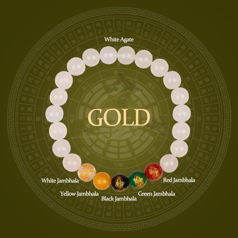 Pulsera de la suerte con piedras de Buda, cinco elementos, ágata y jambhala