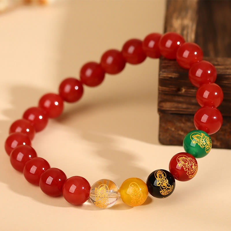 Pulsera de la suerte con piedras de Buda, cinco elementos, ágata y jambhala
