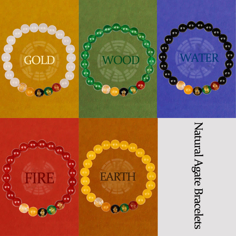 Pulsera de la suerte con piedras de Buda, cinco elementos, ágata y jambhala