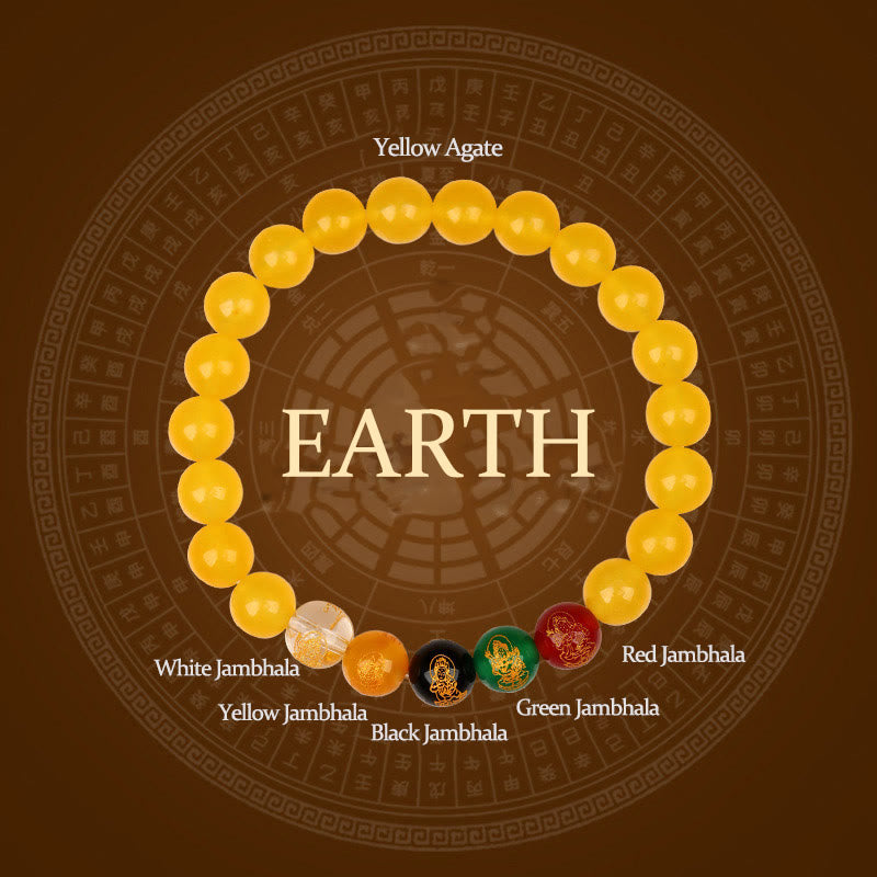 Pulsera de la suerte con piedras de Buda, cinco elementos, ágata y jambhala