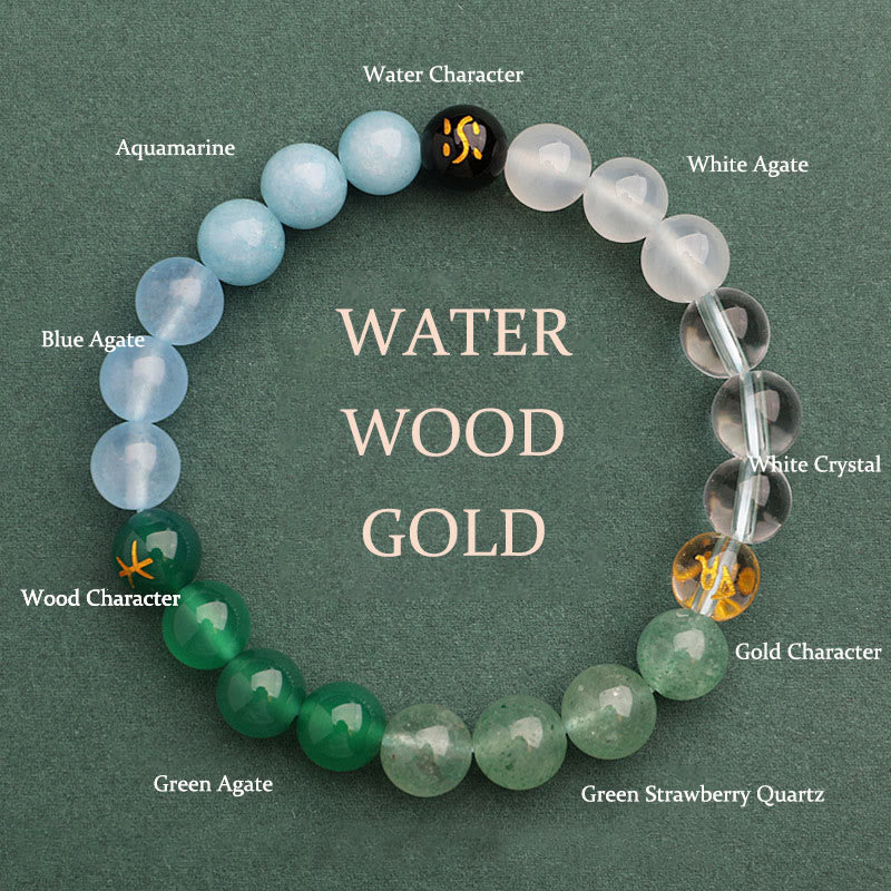 Pulsera de la sabiduría con piedras de Buda, cinco elementos, varios cristales de ágata y piedra solar