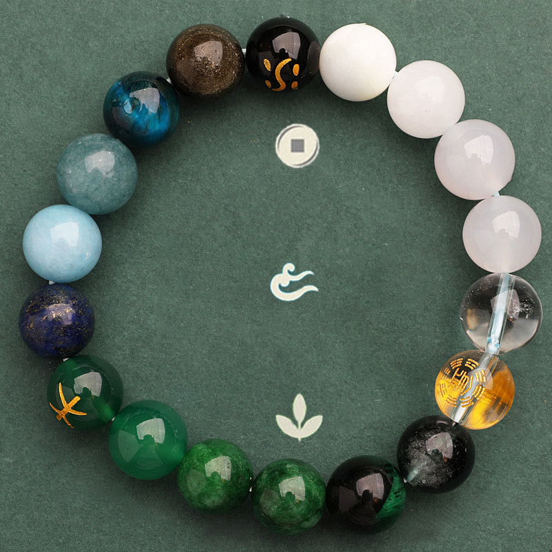 Pulsera de la sabiduría con piedras de Buda, cinco elementos, varios cristales de ágata y piedra solar