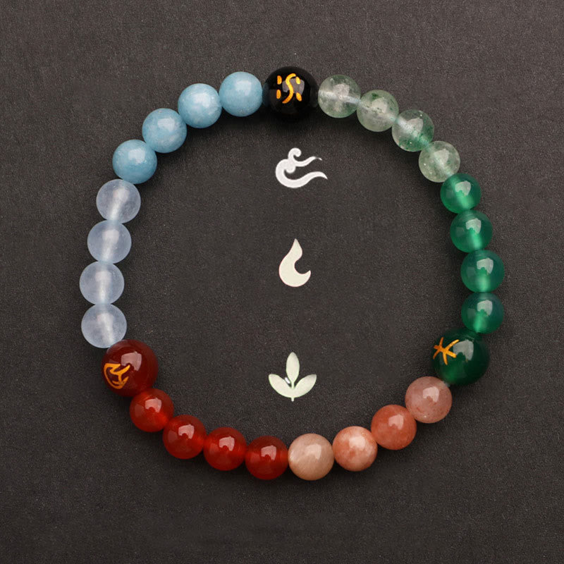 Pulsera de la sabiduría con piedras de Buda, cinco elementos, varios cristales de ágata y piedra solar