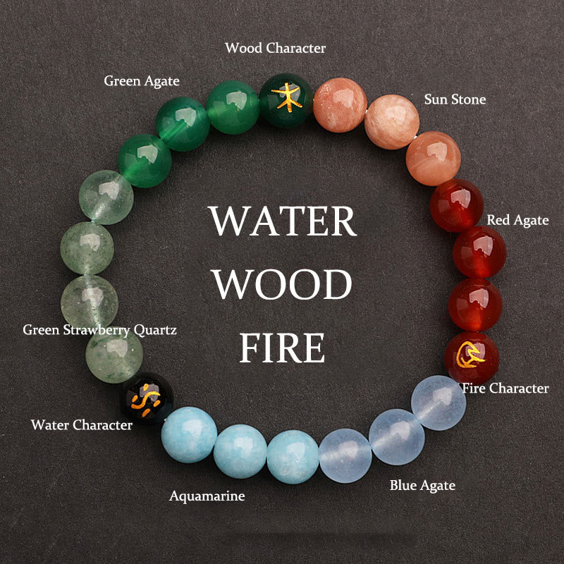 Pulsera de la sabiduría con piedras de Buda, cinco elementos, varios cristales de ágata y piedra solar