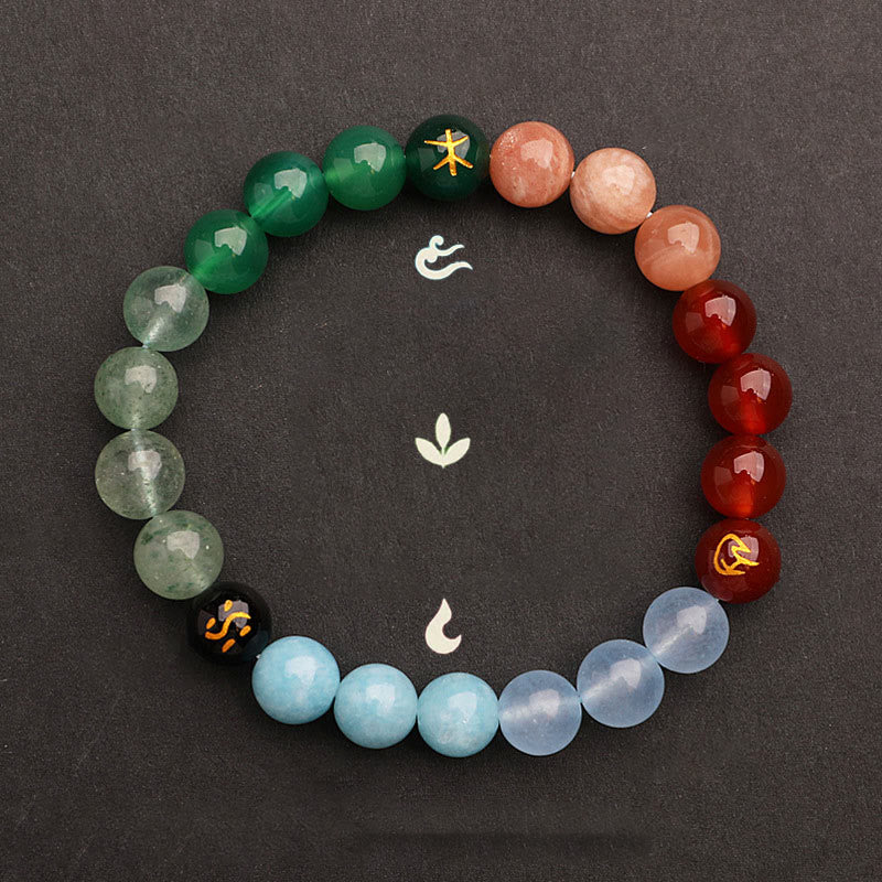 Pulsera de la sabiduría con piedras de Buda, cinco elementos, varios cristales de ágata y piedra solar