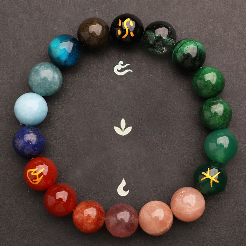 Pulsera de la sabiduría con piedras de Buda, cinco elementos, varios cristales de ágata y piedra solar