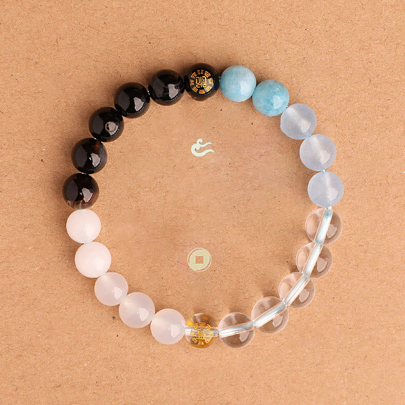 Pulsera de la sabiduría con piedras de Buda, cinco elementos, varios cristales de ágata, ónix negro, calcedonia verde y aguamarina.