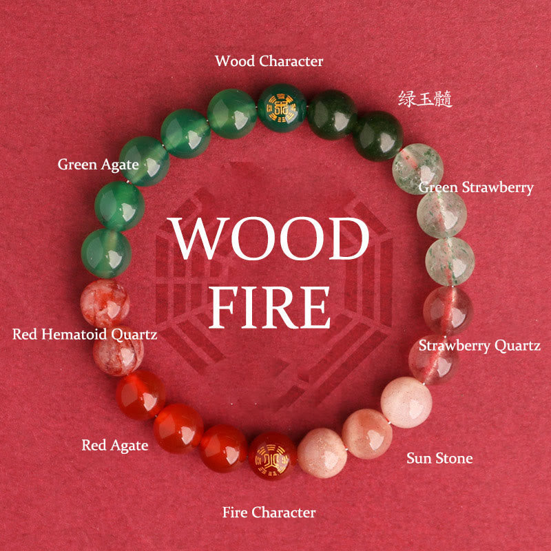 Pulsera de la sabiduría con piedras de Buda, cinco elementos, varios cristales de ágata, ónix negro, calcedonia verde y aguamarina.