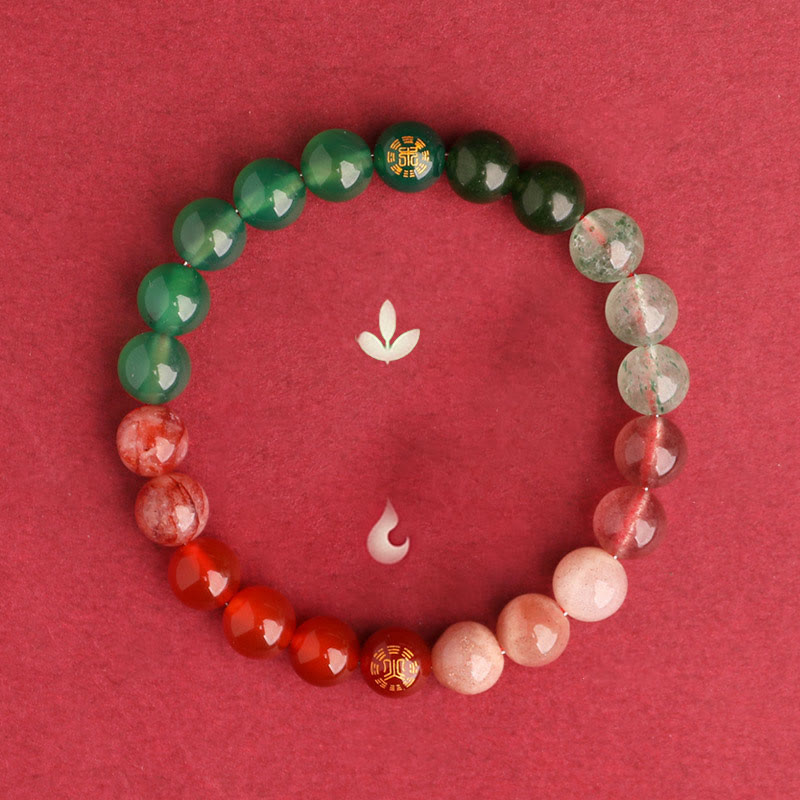 Pulsera de la sabiduría con piedras de Buda, cinco elementos, varios cristales de ágata, ónix negro, calcedonia verde y aguamarina.