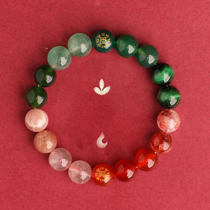 Pulsera de la sabiduría con piedras de Buda, cinco elementos, varios cristales de ágata, ónix negro, calcedonia verde y aguamarina.