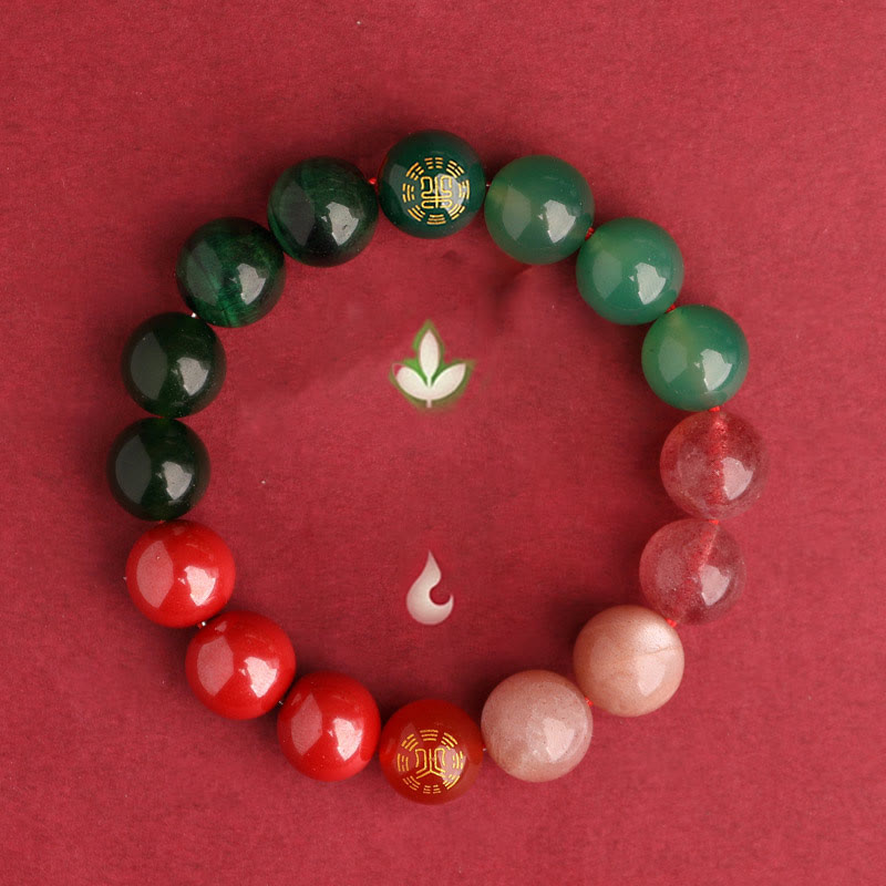 Pulsera de la sabiduría con piedras de Buda, cinco elementos, varios cristales de ágata, ónix negro, calcedonia verde y aguamarina.