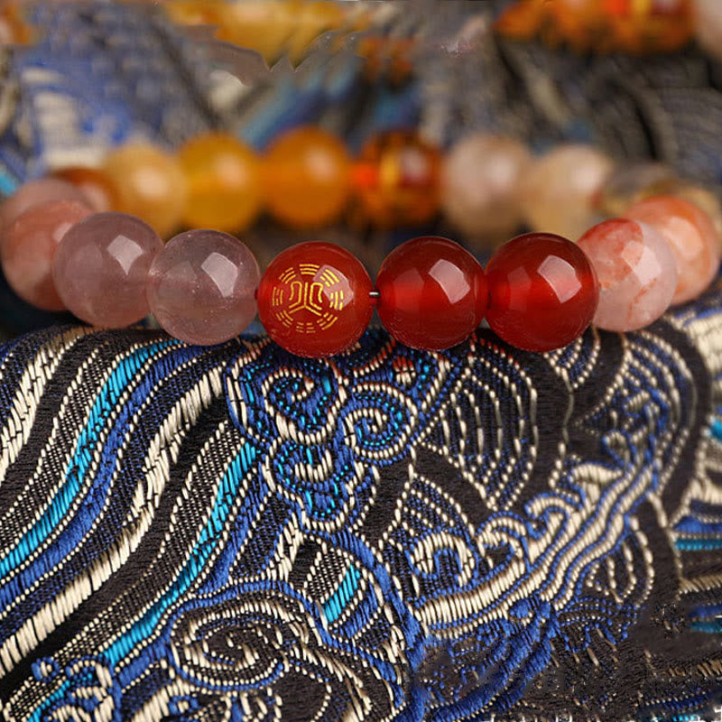 Pulsera de la sabiduría con piedras de Buda, cinco elementos, varios cristales de ágata, ónix negro, calcedonia verde y aguamarina.