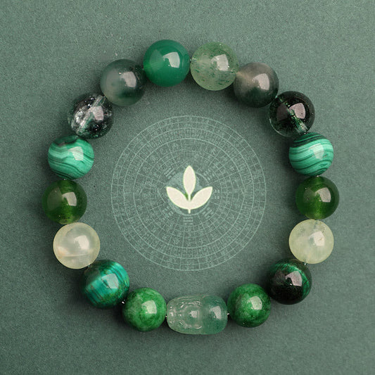Pulsera de piedras de Buda de los cinco elementos, varios cristales de ágata, cuarzo fresa verde, ágata musgosa, suerte fantasma verde