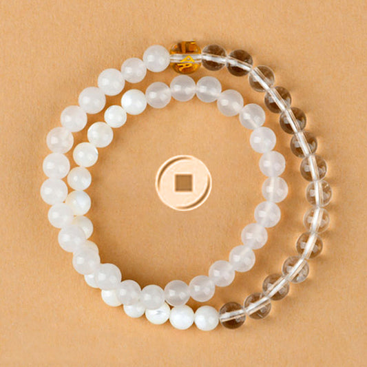 Pulsera de la suerte con piedras de Buda, cinco elementos, varios cristales de ágata, calcedonia y ágata blanca.