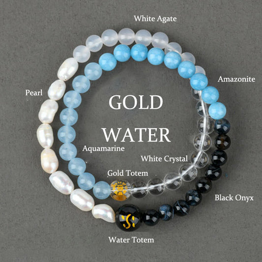 Pulsera de la suerte con piedras de Buda, cinco elementos, ágata, cristal, perla, ónix negro, ágata blanca y cristal blanco.