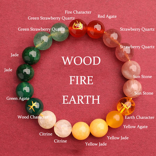 Pulsera de la riqueza con piedras de Buda, cinco elementos, varios cristales de ágata, cuarzo verde fresa y piedra solar.