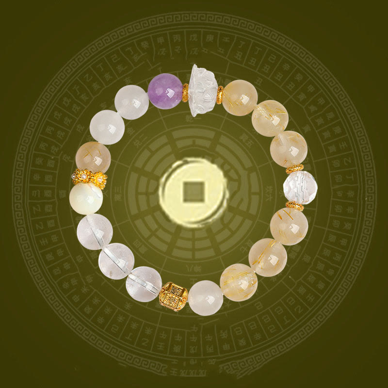 Pulsera de la suerte con piedras de Buda, cinco elementos, varios cristales de ágata, cuarzo rutilado fantasma verde, ágata uva verde y malaquita.
