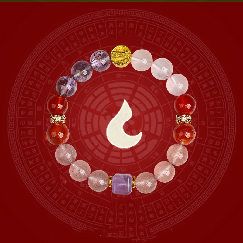 Pulsera de la suerte con piedras de Buda, cinco elementos, varios cristales de ágata, cuarzo rutilado fantasma verde, ágata uva verde y malaquita.