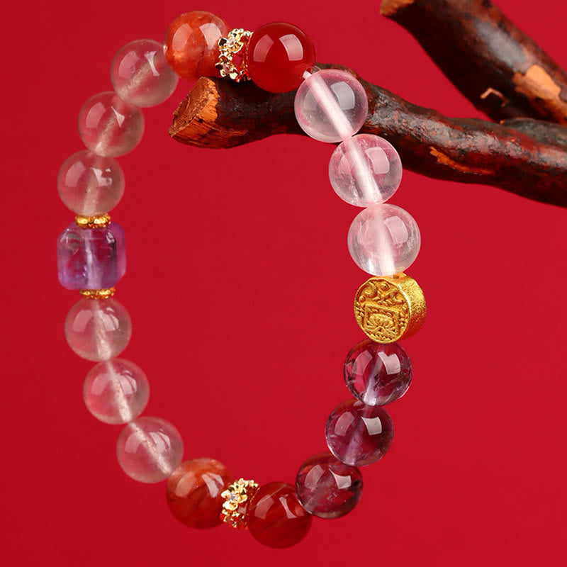 Pulsera de la suerte con piedras de Buda, cinco elementos, varios cristales de ágata, cuarzo rutilado fantasma verde, ágata uva verde y malaquita.