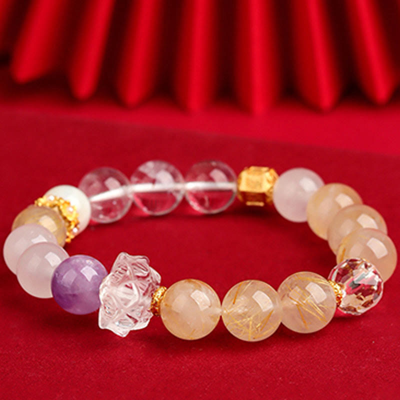 Pulsera de la suerte con piedras de Buda, cinco elementos, varios cristales de ágata, cuarzo rutilado fantasma verde, ágata uva verde y malaquita.