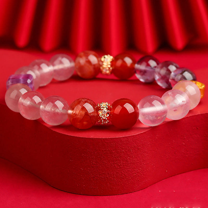 Pulsera de la suerte con piedras de Buda, cinco elementos, varios cristales de ágata, cuarzo rutilado fantasma verde, ágata uva verde y malaquita.