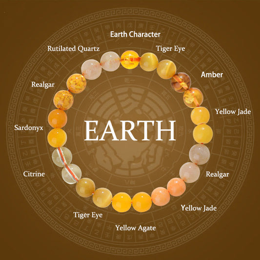 Pulsera de la suerte con piedras de Buda, cinco elementos, varios cristales de ágata, cuarzo rutilado, ojo de tigre, ágata amarilla y citrino.