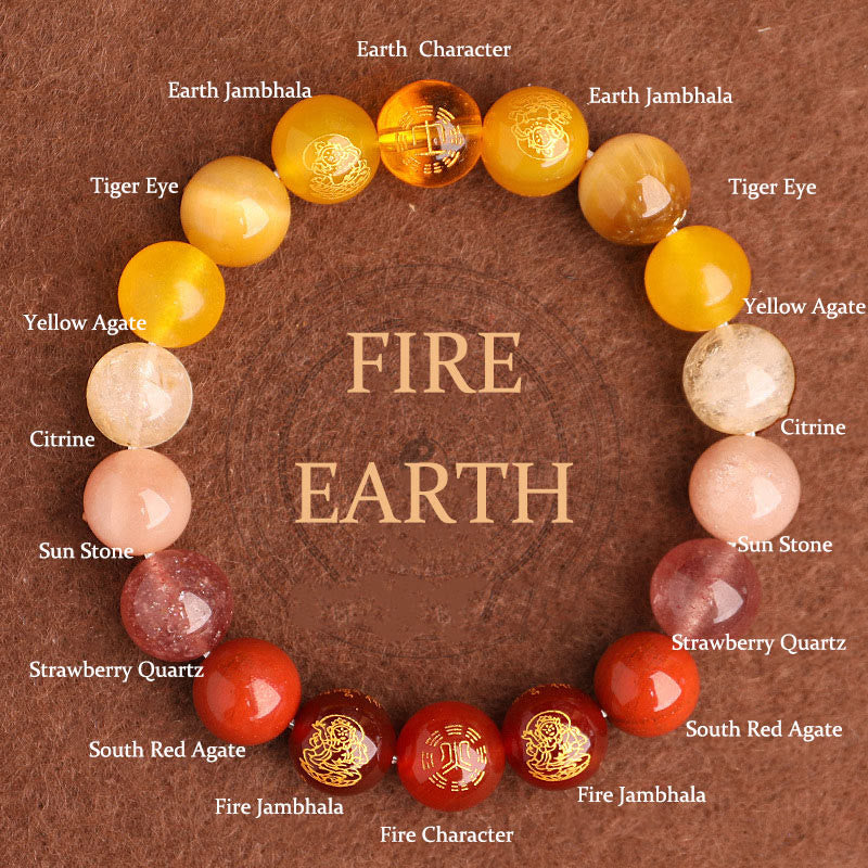 Pulsera de la suerte con piedras de Buda, cinco elementos, varios cristales de ágata, ágata roja del sur, cuarzo fresa, piedra solar, citrino
