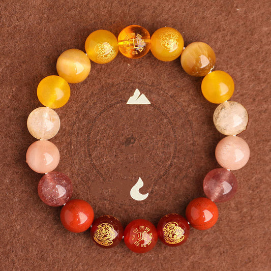 Pulsera de la suerte con piedras de Buda, cinco elementos, varios cristales de ágata, ágata roja del sur, cuarzo fresa, piedra solar, citrino