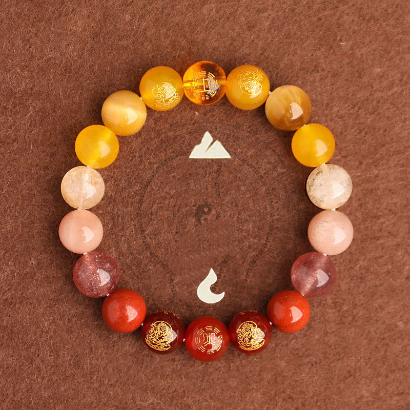 Pulsera de la suerte con piedras de Buda, cinco elementos, varios cristales de ágata, ágata roja del sur, cuarzo fresa, piedra solar, citrino