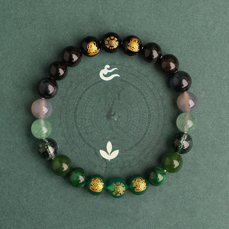 Pulsera de la suerte con piedras de Buda, cinco elementos, varios cristales de ágata, ágata roja del sur, cuarzo fresa, piedra solar, citrino