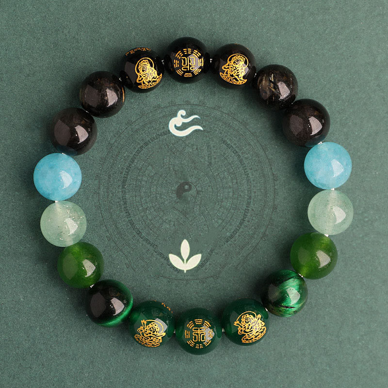 Pulsera de la suerte con piedras de Buda, cinco elementos, varios cristales de ágata, ágata roja del sur, cuarzo fresa, piedra solar, citrino