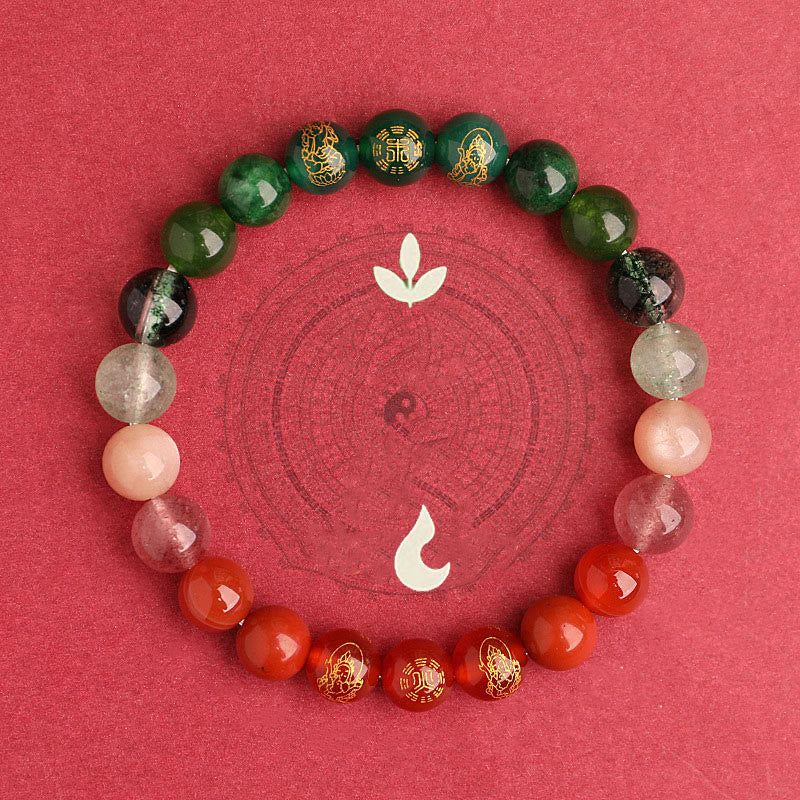 Pulsera de la suerte con piedras de Buda, cinco elementos, varios cristales de ágata, ágata roja del sur, cuarzo fresa, piedra solar, citrino