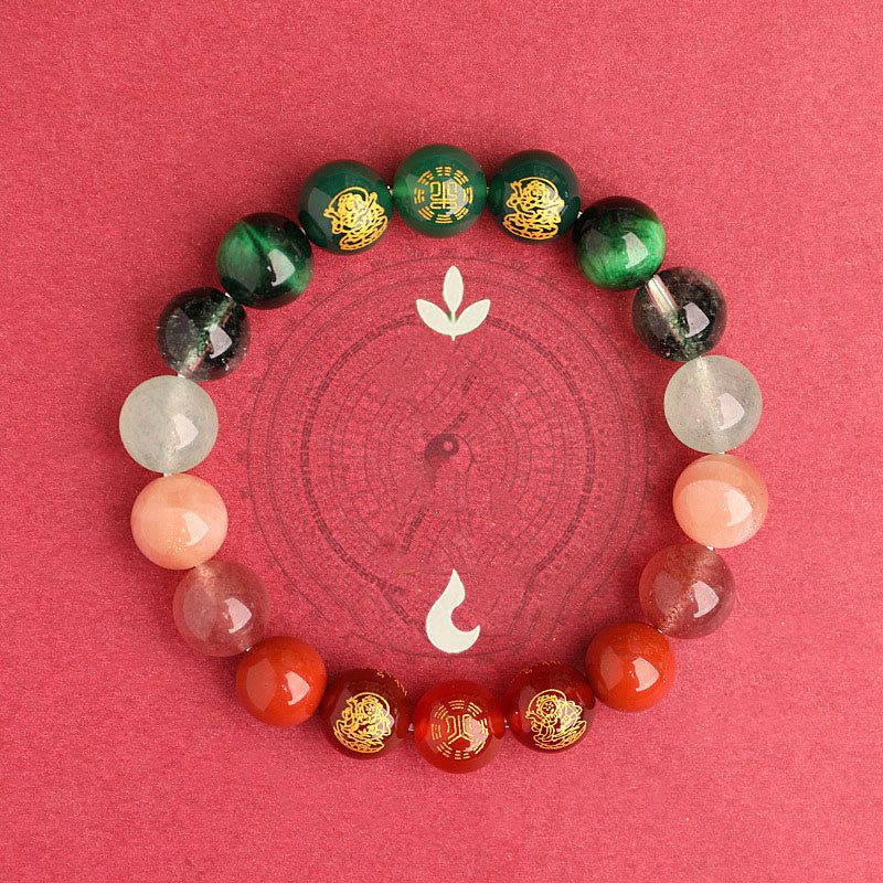 Pulsera de la suerte con piedras de Buda, cinco elementos, varios cristales de ágata, ágata roja del sur, cuarzo fresa, piedra solar, citrino