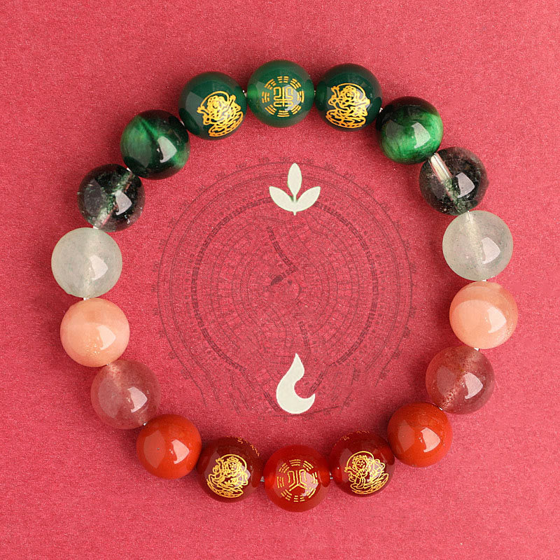 Pulsera de la suerte con piedras de Buda, cinco elementos, varios cristales de ágata, ágata roja del sur, cuarzo fresa, piedra solar, citrino